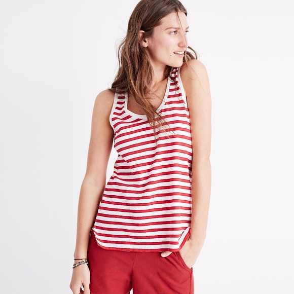 Madewell Tops - Madewell Whisper Cotton Scoop Tank Top Red Stripe
